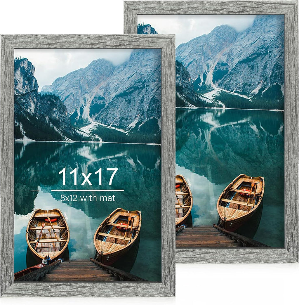Yulinne 8x10 Picture Frame Set of 2, Distressed White Wood, Real Glass, Fits 5x7 with Mat, Wall or Tabletop