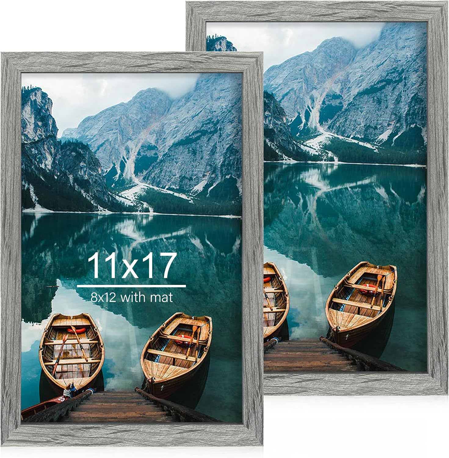 Yulinne 8x10 Picture Frame Set of 2, Distressed White Wood, Real Glass, Fits 5x7 with Mat, Wall or Tabletop