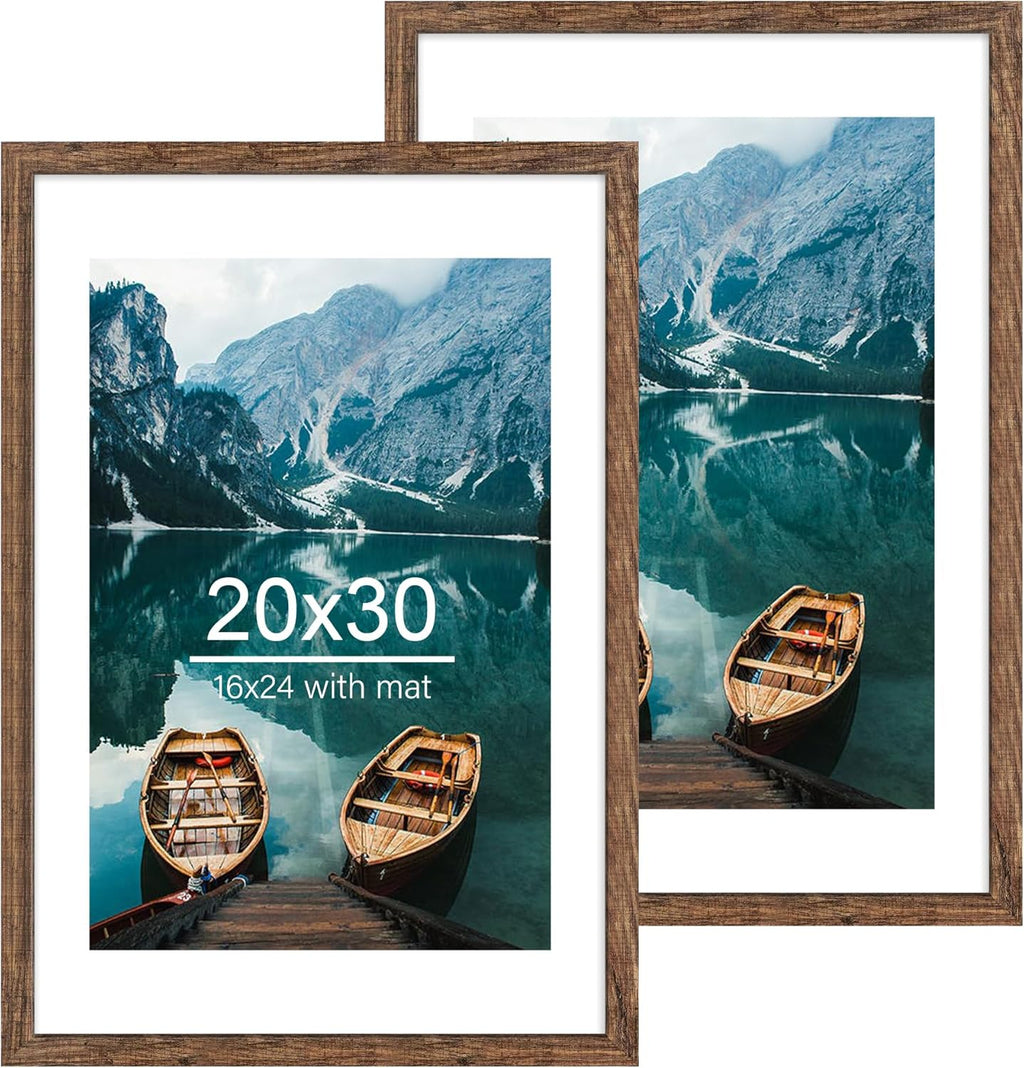 Yulinne 8x10 Picture Frame Set of 2, Distressed White Wood, Real Glass, Fits 5x7 with Mat, Wall or Tabletop