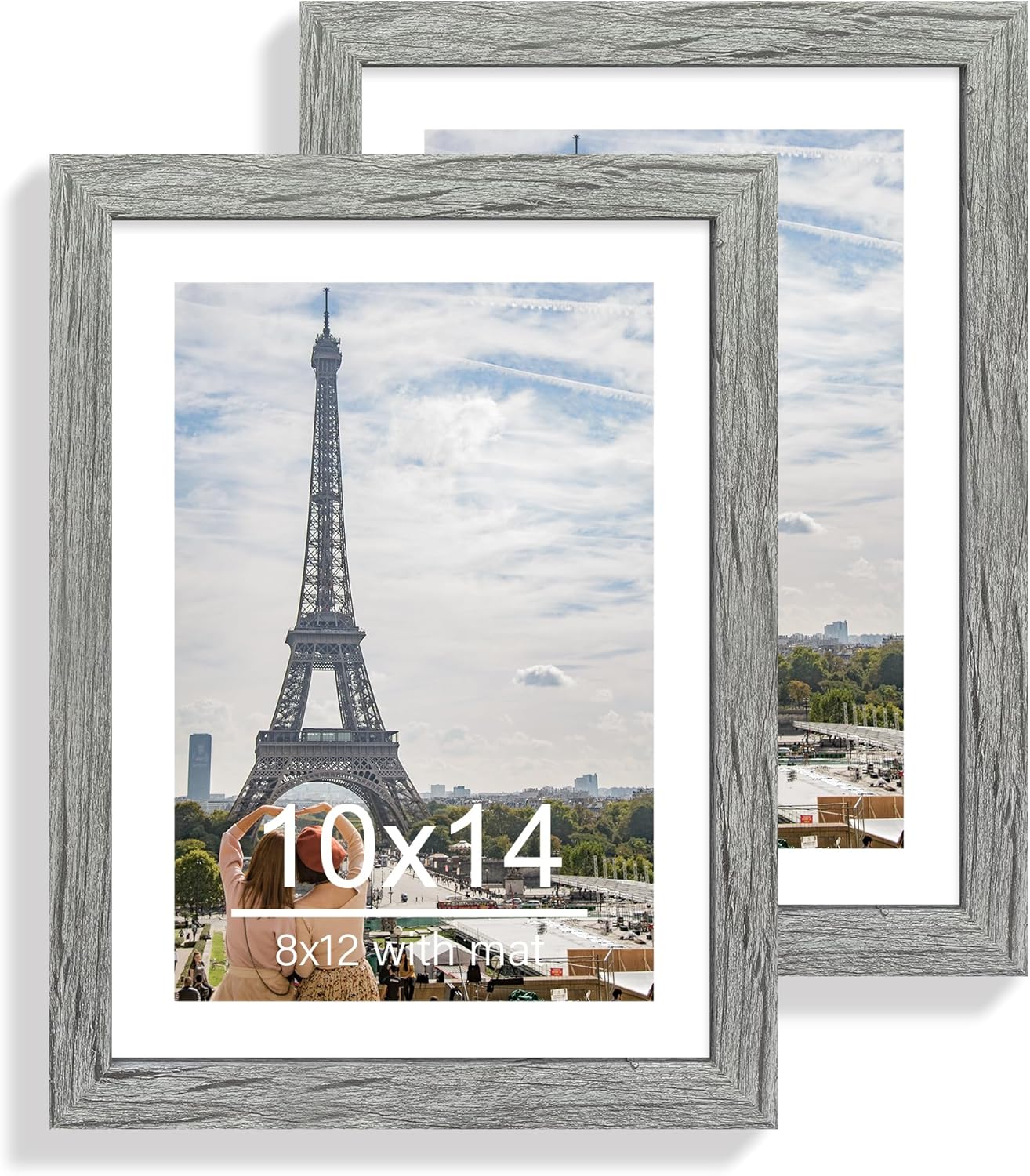 Yulinne 8x10 Picture Frame Set of 2, Distressed White Wood, Real Glass, Fits 5x7 with Mat, Wall or Tabletop