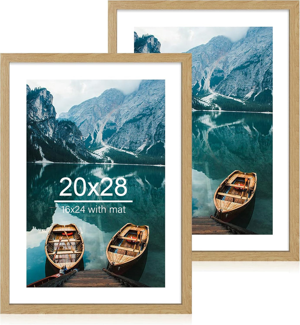 Yulinne 8x10 Picture Frame Set of 2, Distressed White Wood, Real Glass, Fits 5x7 with Mat, Wall or Tabletop