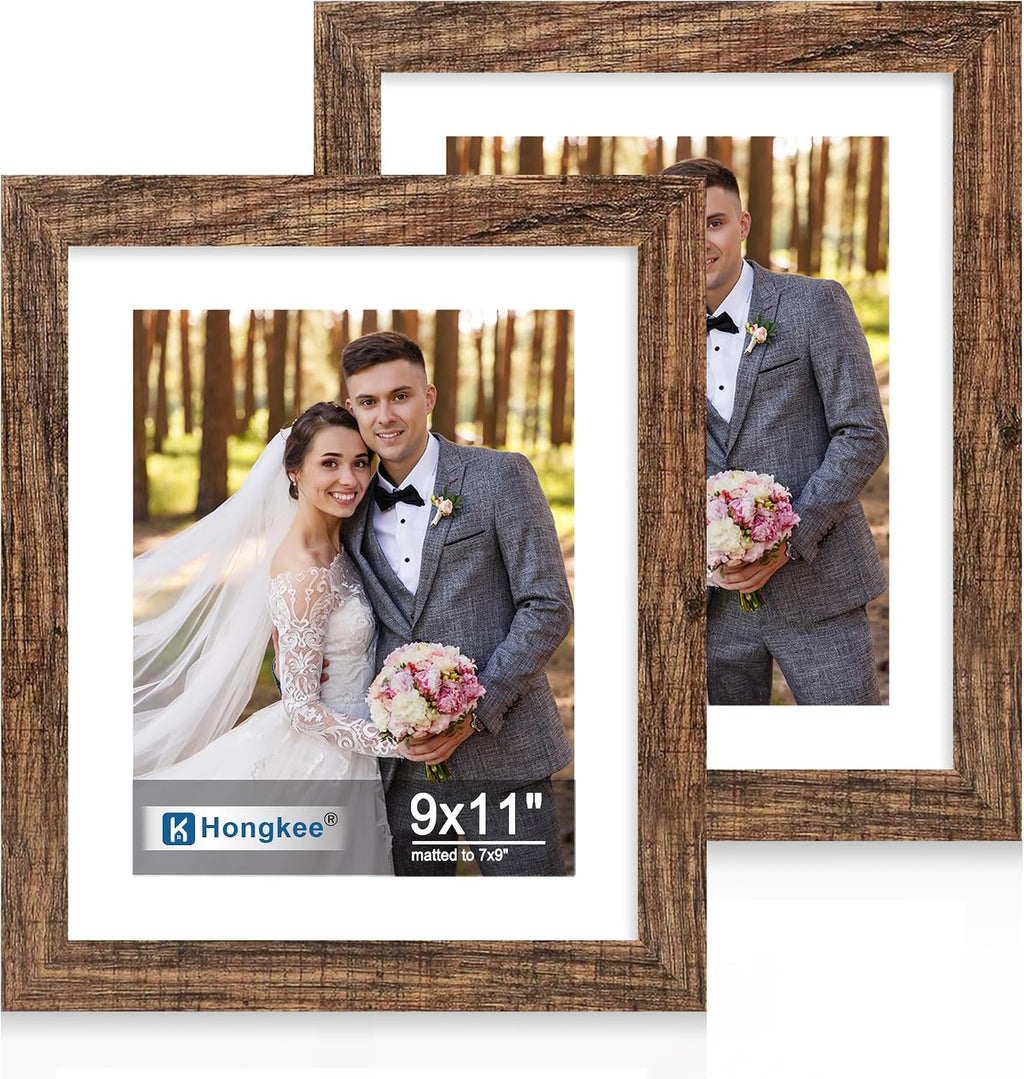 Yulinne 8x10 Picture Frame Set of 2, Distressed White Wood, Real Glass, Fits 5x7 with Mat, Wall or Tabletop