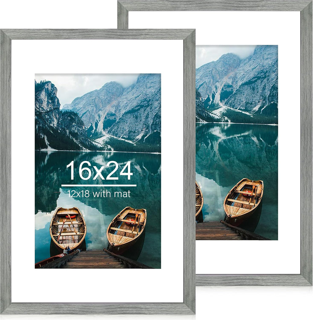 Yulinne 8x10 Picture Frame Set of 2, Distressed White Wood, Real Glass, Fits 5x7 with Mat, Wall or Tabletop