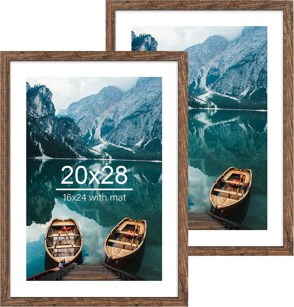 Yulinne 8x10 Picture Frame Set of 2, Distressed White Wood, Real Glass, Fits 5x7 with Mat, Wall or Tabletop