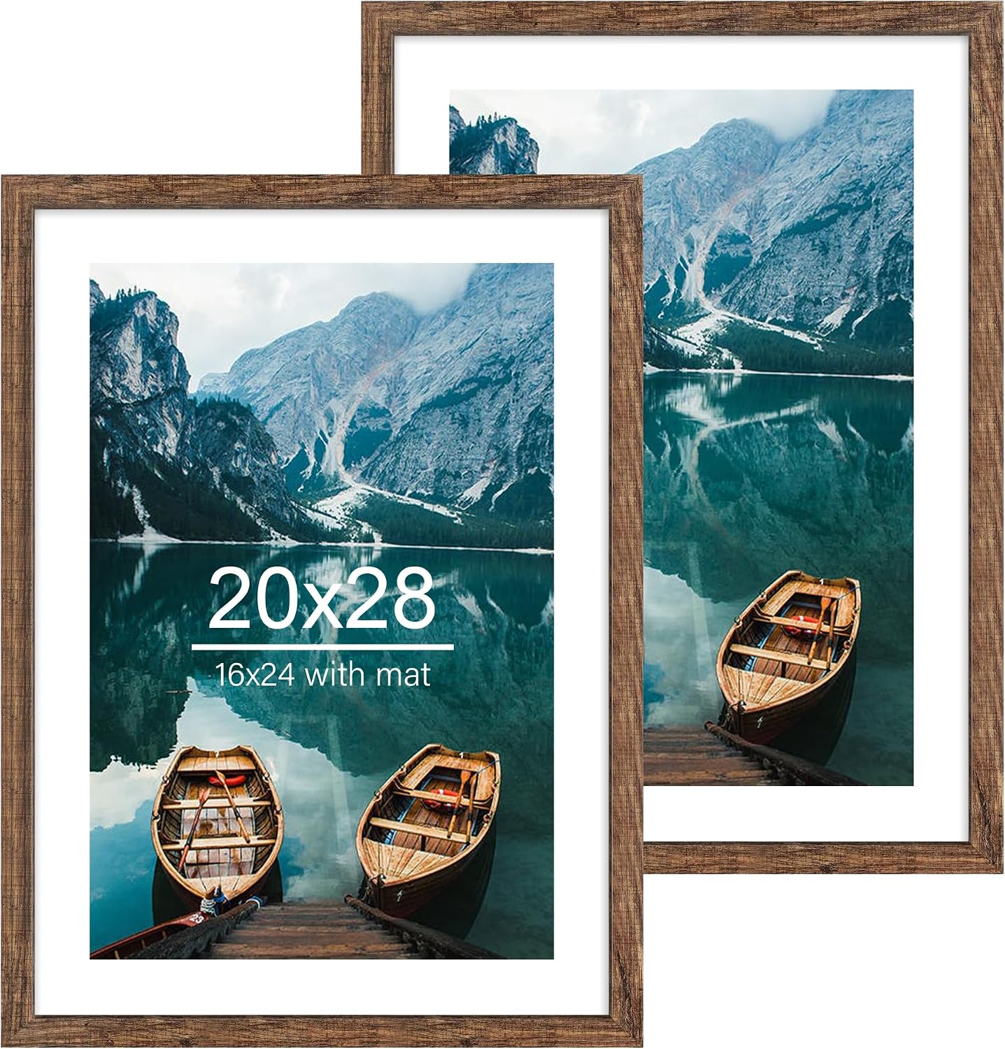 Yulinne 8x10 Picture Frame Set of 2, Distressed White Wood, Real Glass, Fits 5x7 with Mat, Wall or Tabletop