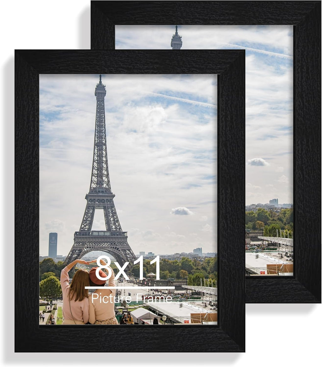 Yulinne 8x10 Picture Frame Set of 2, Distressed White Wood, Real Glass, Fits 5x7 with Mat, Wall or Tabletop