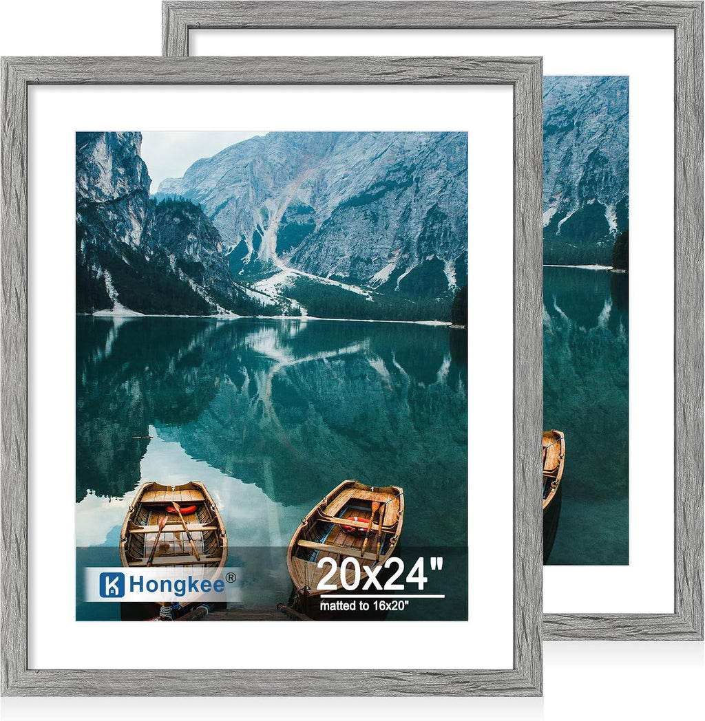 Yulinne 8x10 Picture Frame Set of 2, Distressed White Wood, Real Glass, Fits 5x7 with Mat, Wall or Tabletop