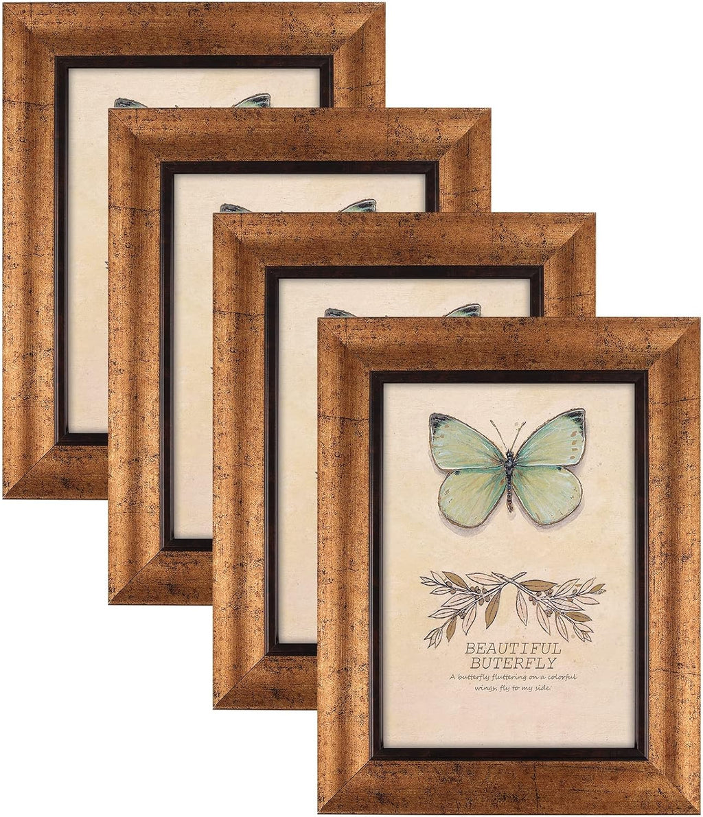 Yulinne 8x10 Picture Frame Set of 4, Rustic Retro Style, HD Plastic Cover, Wall or Tabletop Display