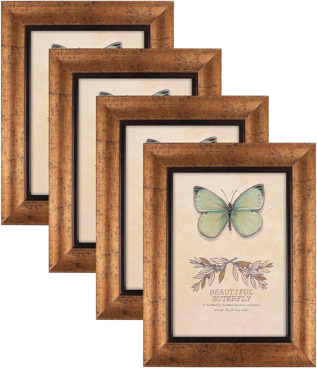 Yulinne 8x10 Picture Frame Set of 4, Rustic Retro Style, HD Plastic Cover, Wall or Tabletop Display