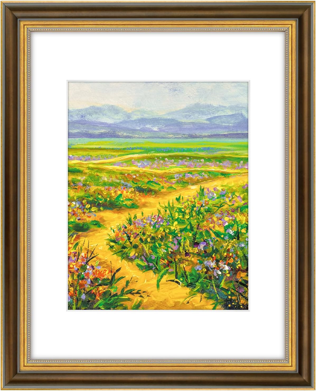 Yulinne Golden State Art 11x14 Green Gold Ornate Frame, Fits 8x10 with White Mat, Real Glass, Wall Mount