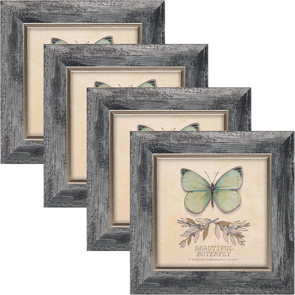 Yulinne 8x10 Picture Frame Set of 4, Rustic Retro Style, HD Plastic Cover, Wall or Tabletop Display