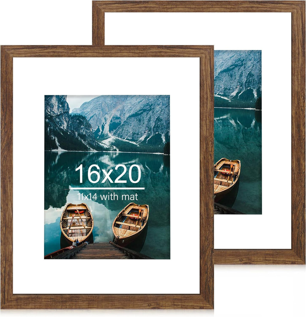 Yulinne 8x10 Picture Frame Set of 2, Distressed White Wood, Real Glass, Fits 5x7 with Mat, Wall or Tabletop