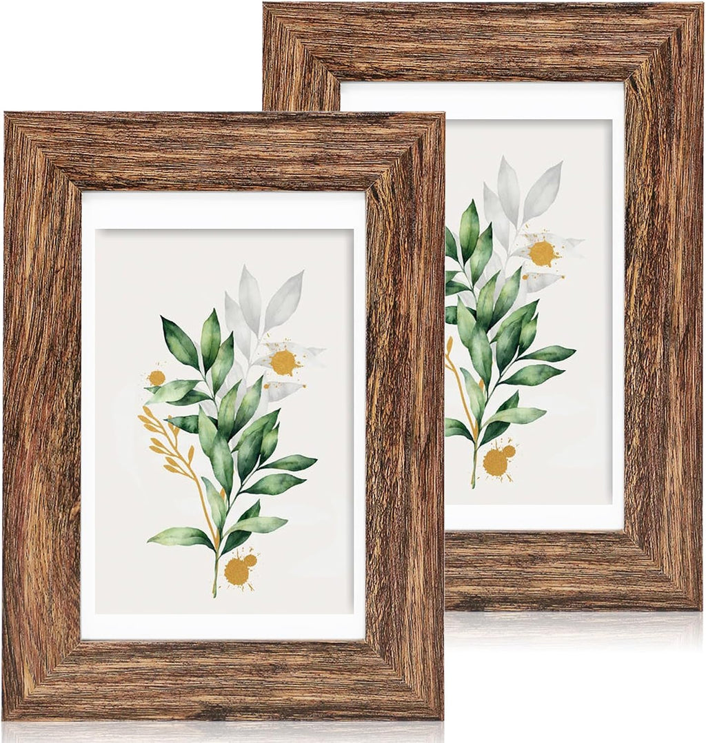 Yulinne 8x10 Picture Frame Set of 2, Distressed White Wood, Real Glass, Fits 5x7 with Mat, Wall or Tabletop