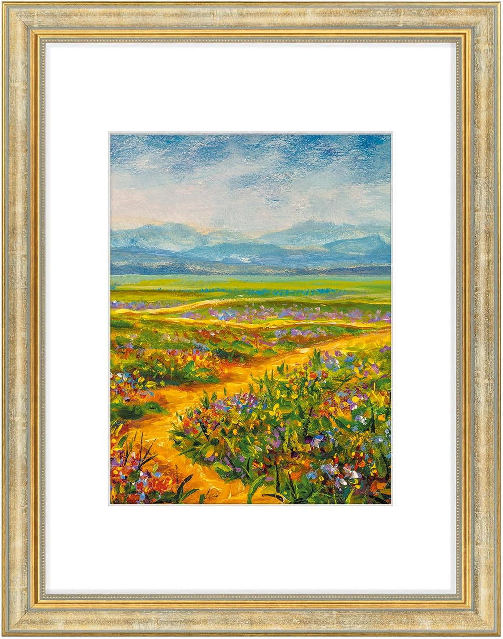 Yulinne 11x14 Green Gold Ornate Frame, Fits 8x10 with White Mat, Real Glass, Wall Mount