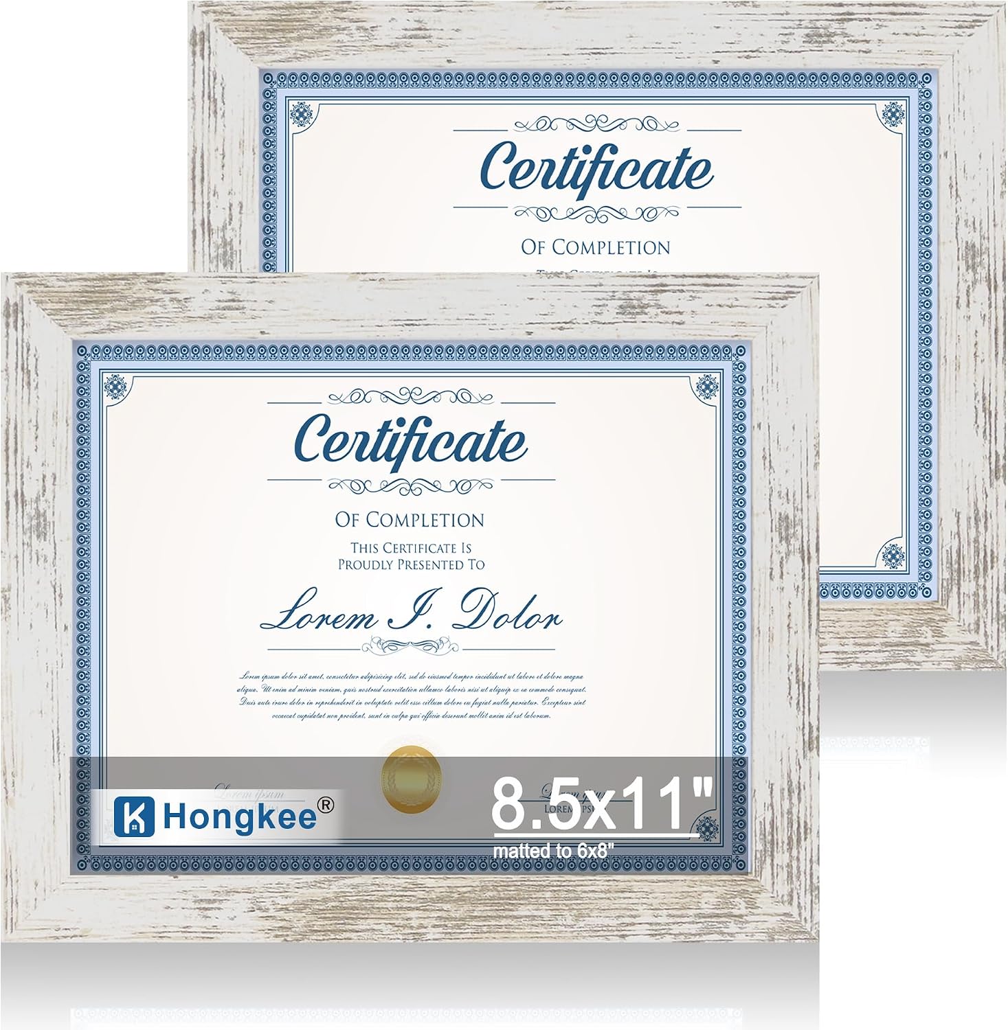 Yulinne 8x10 Picture Frame Set of 2, Distressed White Wood, Real Glass, Fits 5x7 with Mat, Wall or Tabletop