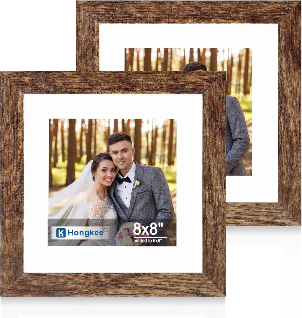 Yulinne 8x10 Picture Frame Set of 2, Distressed White Wood, Real Glass, Fits 5x7 with Mat, Wall or Tabletop