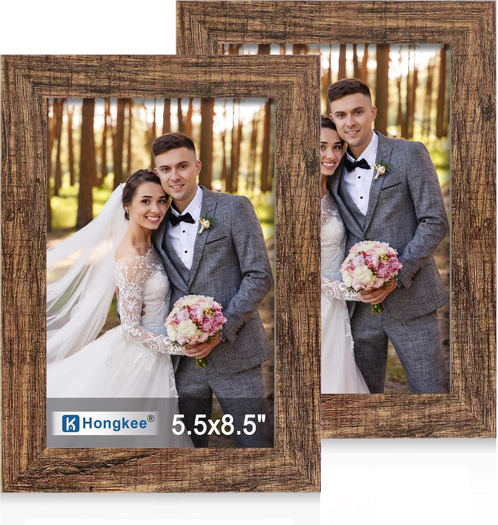 Yulinne 8x10 Picture Frame Set of 2, Distressed White Wood, Real Glass, Fits 5x7 with Mat, Wall or Tabletop