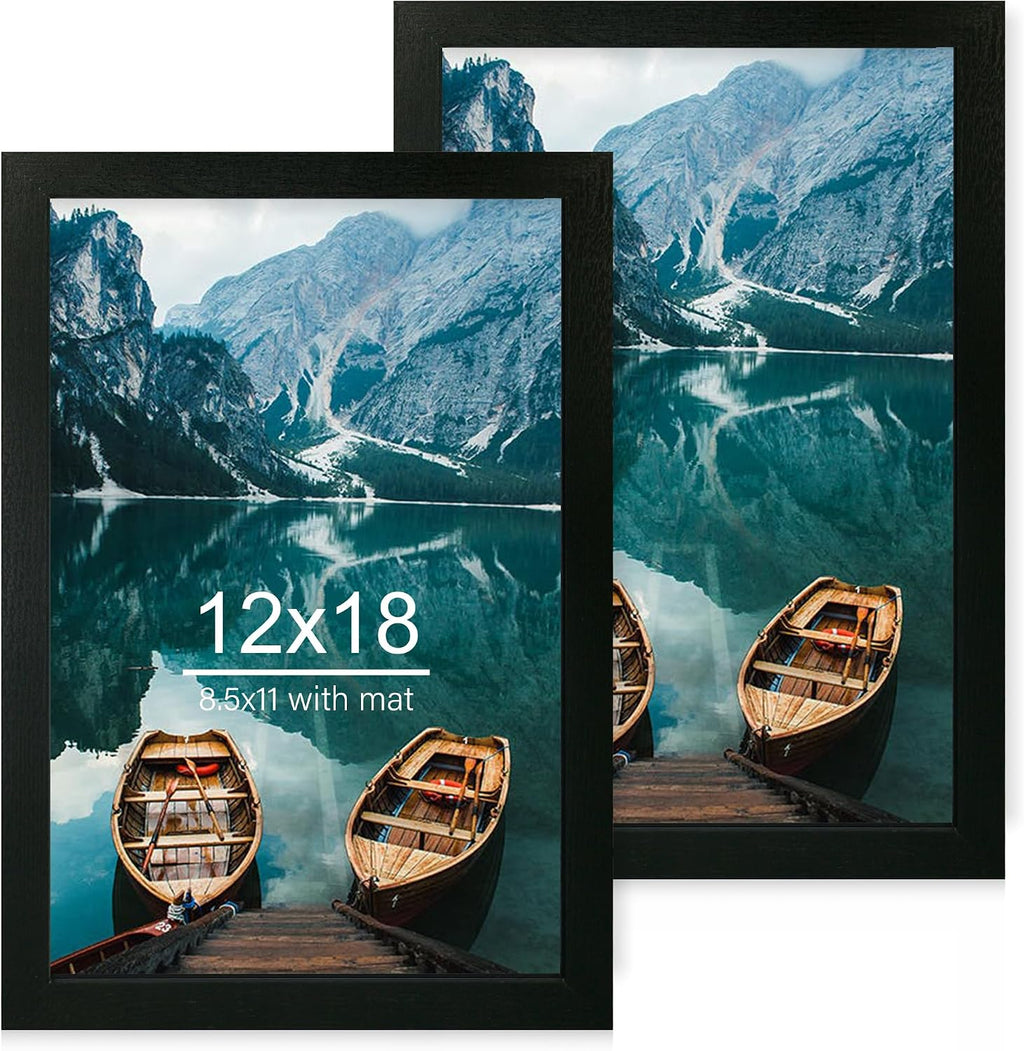 Yulinne 8x10 Picture Frame Set of 2, Distressed White Wood, Real Glass, Fits 5x7 with Mat, Wall or Tabletop