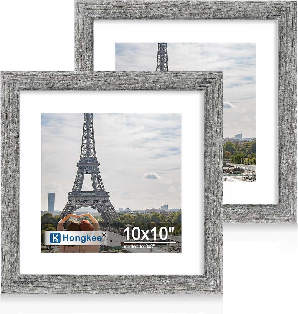 Yulinne 8x10 Picture Frame Set of 2, Distressed White Wood, Real Glass, Fits 5x7 with Mat, Wall or Tabletop