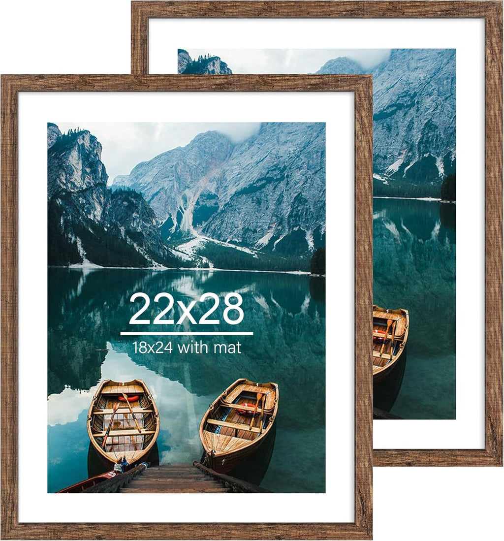 Yulinne 8x10 Picture Frame Set of 2, Distressed White Wood, Real Glass, Fits 5x7 with Mat, Wall or Tabletop