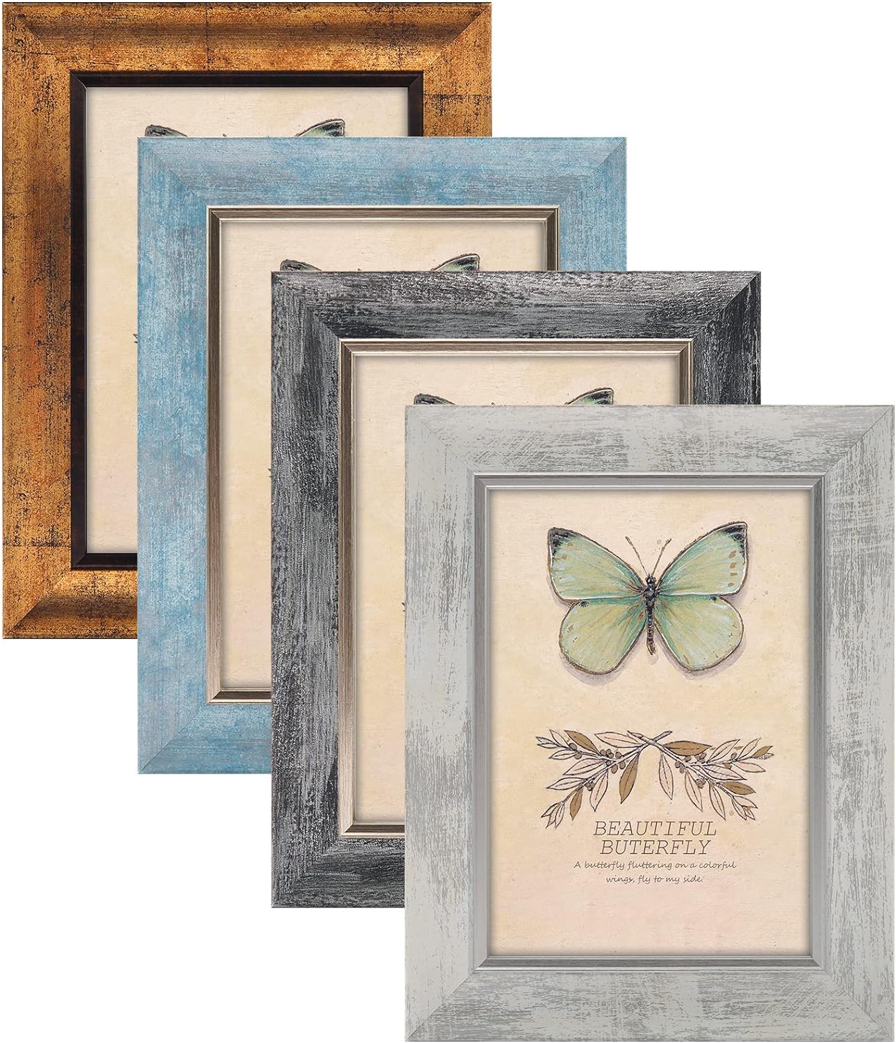 Yulinne 8x10 Picture Frame Set of 4, Rustic Retro Style, HD Plastic Cover, Wall or Tabletop Display