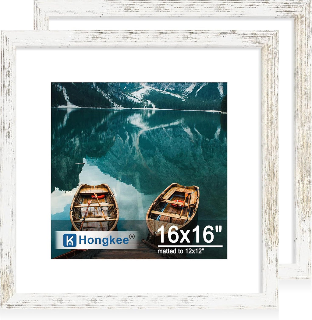 Yulinne 8x10 Picture Frame Set of 2, Distressed White Wood, Real Glass, Fits 5x7 with Mat, Wall or Tabletop