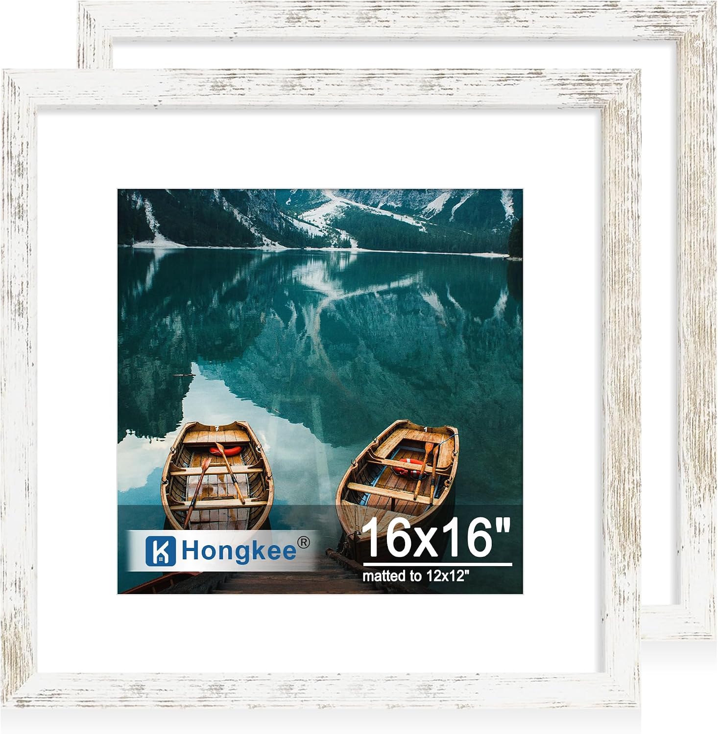 Yulinne 8x10 Picture Frame Set of 2, Distressed White Wood, Real Glass, Fits 5x7 with Mat, Wall or Tabletop