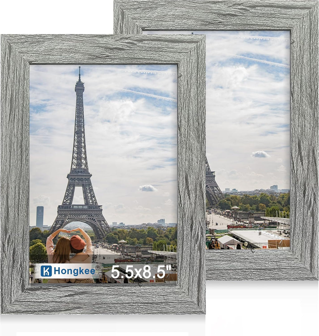 Yulinne 8x10 Picture Frame Set of 2, Distressed White Wood, Real Glass, Fits 5x7 with Mat, Wall or Tabletop