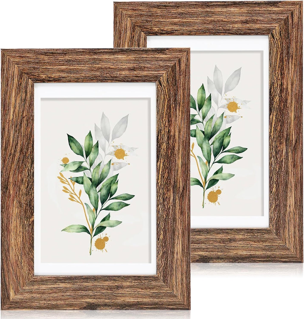 Yulinne 8x10 Picture Frame Set of 2, Distressed White Wood, Real Glass, Fits 5x7 with Mat, Wall or Tabletop
