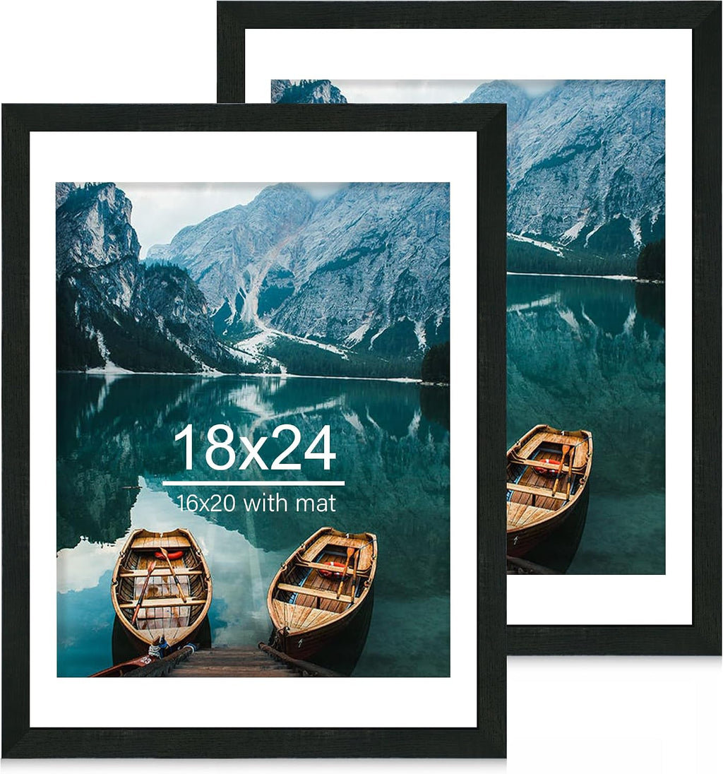 Yulinne 8x10 Picture Frame Set of 2, Distressed White Wood, Real Glass, Fits 5x7 with Mat, Wall or Tabletop