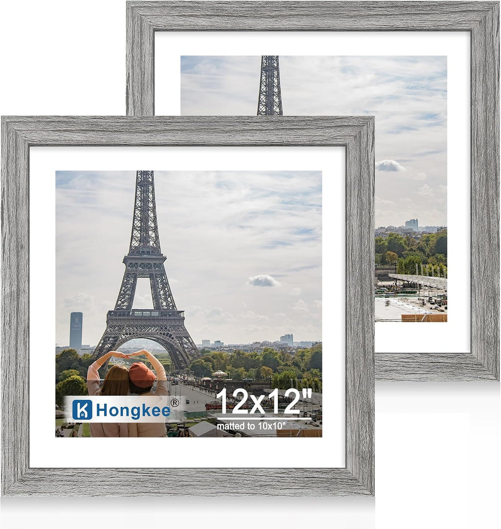 Yulinne 8x10 Picture Frame Set of 2, Distressed White Wood, Real Glass, Fits 5x7 with Mat, Wall or Tabletop