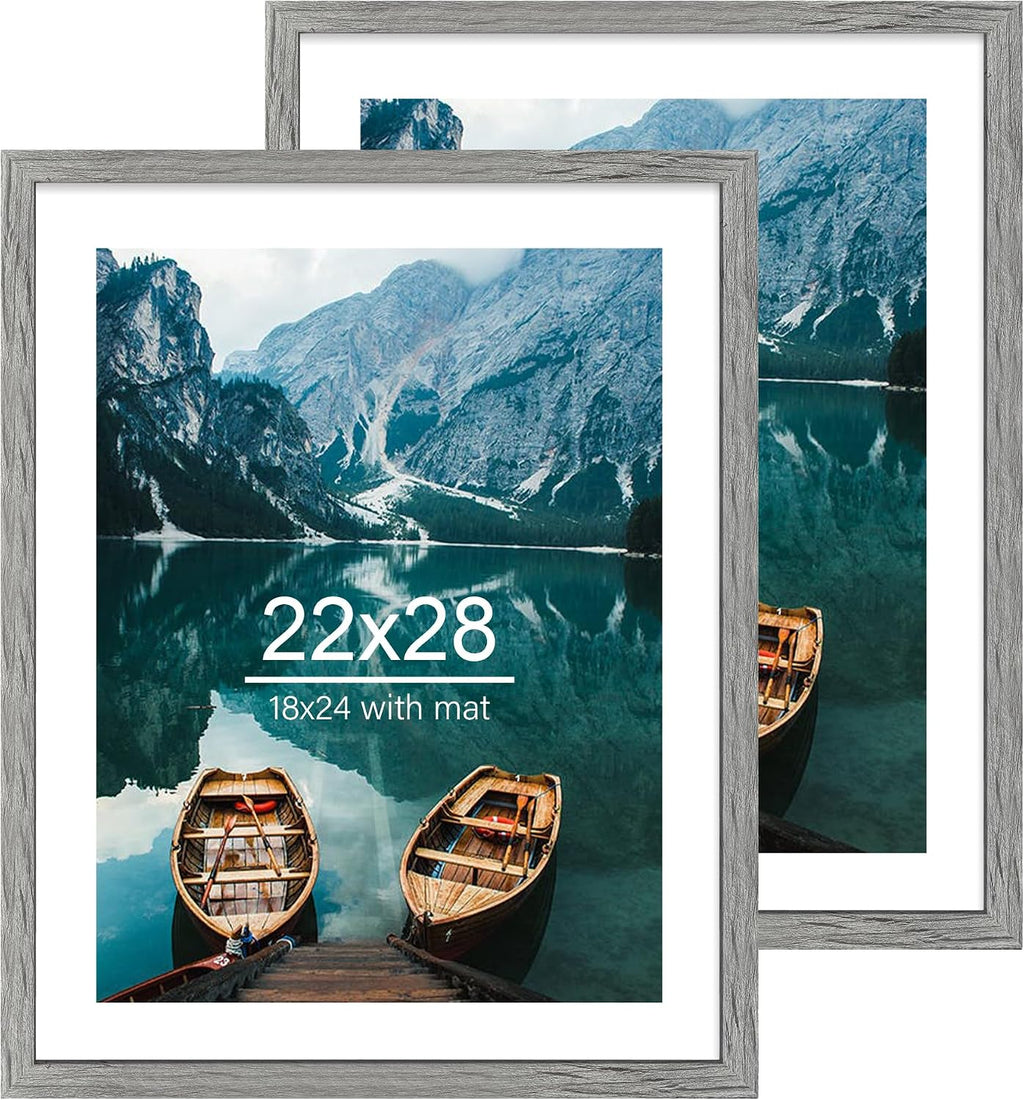 Yulinne 8x10 Picture Frame Set of 2, Distressed White Wood, Real Glass, Fits 5x7 with Mat, Wall or Tabletop