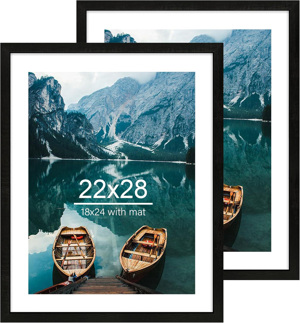 Yulinne 8x10 Picture Frame Set of 2, Distressed White Wood, Real Glass, Fits 5x7 with Mat, Wall or Tabletop