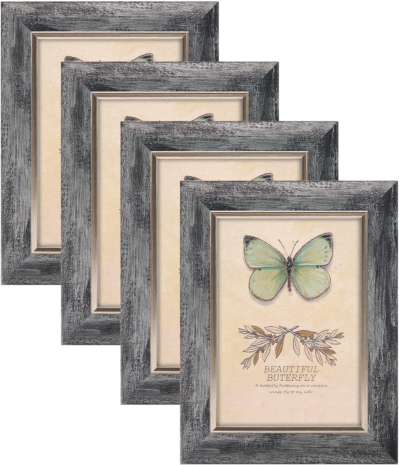 Yulinne 8x10 Picture Frame Set of 4, Rustic Retro Style, HD Plastic Cover, Wall or Tabletop Display