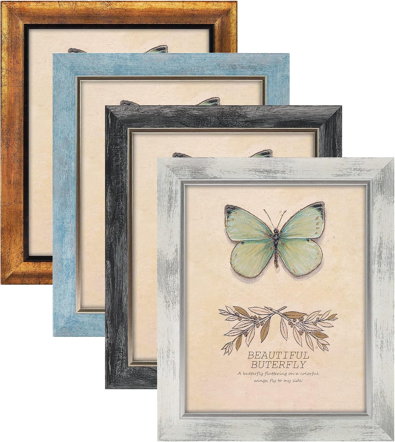 Yulinne 8x10 Picture Frame Set of 4, Rustic Retro Style, HD Plastic Cover, Wall or Tabletop Display