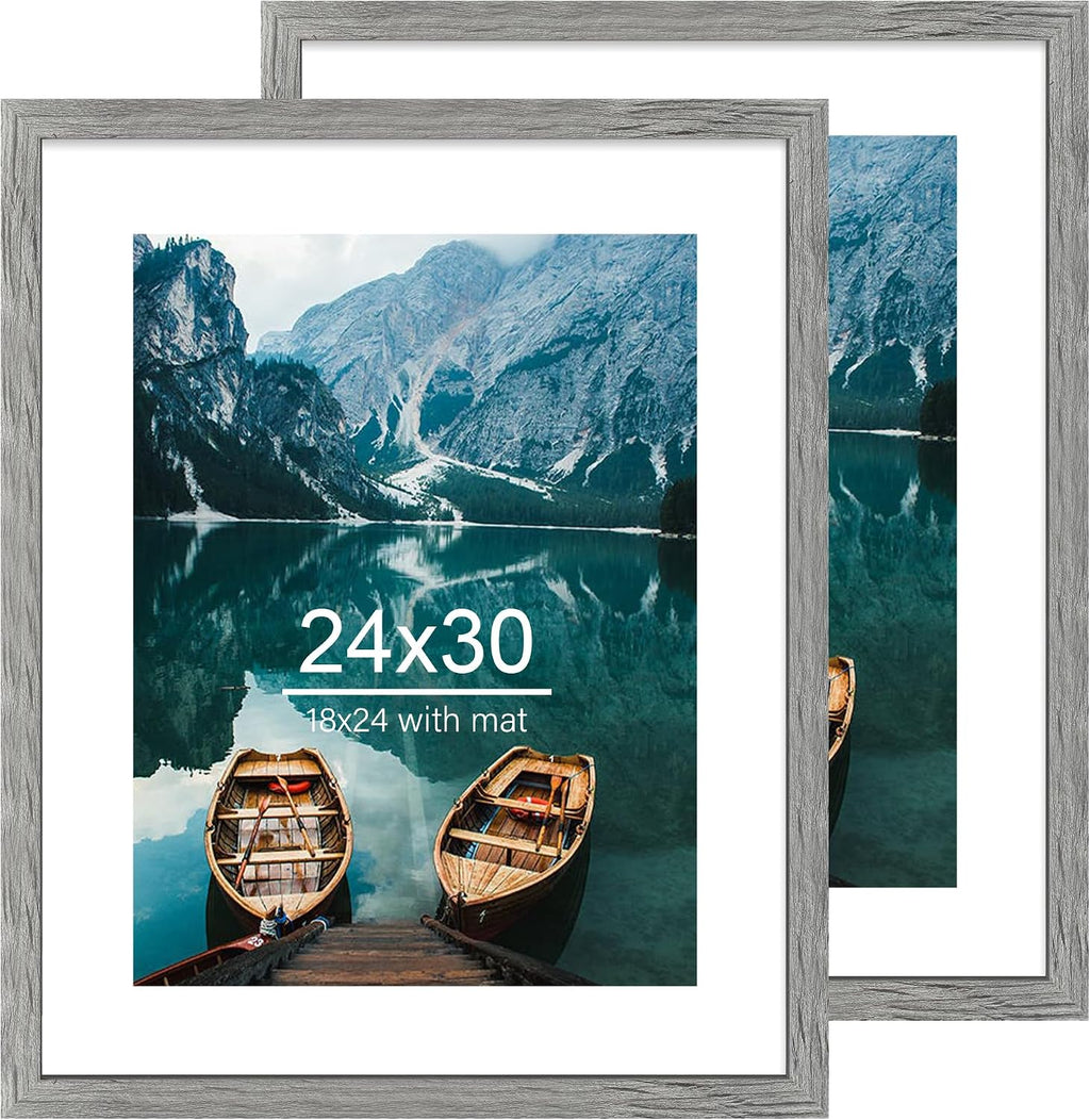Yulinne 8x10 Picture Frame Set of 2, Distressed White Wood, Real Glass, Fits 5x7 with Mat, Wall or Tabletop