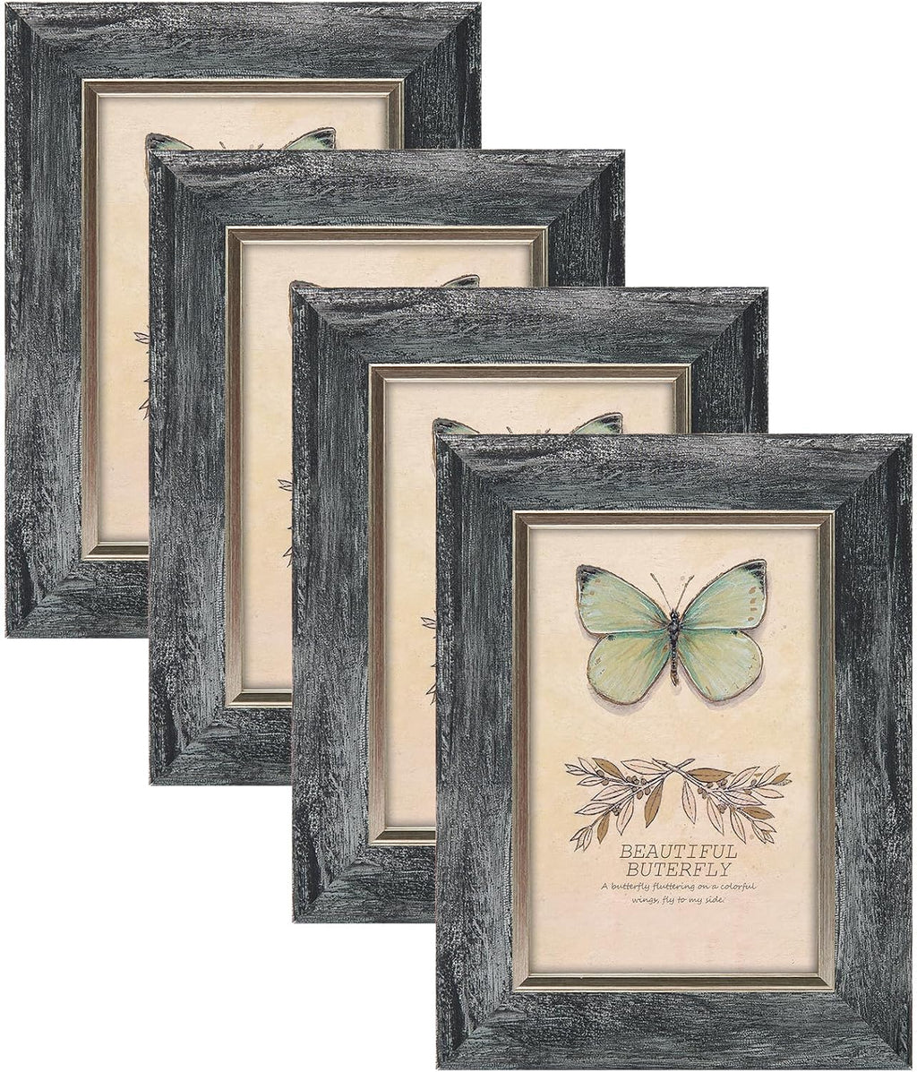 Yulinne 8x10 Picture Frame Set of 4, Rustic Retro Style, HD Plastic Cover, Wall or Tabletop Display