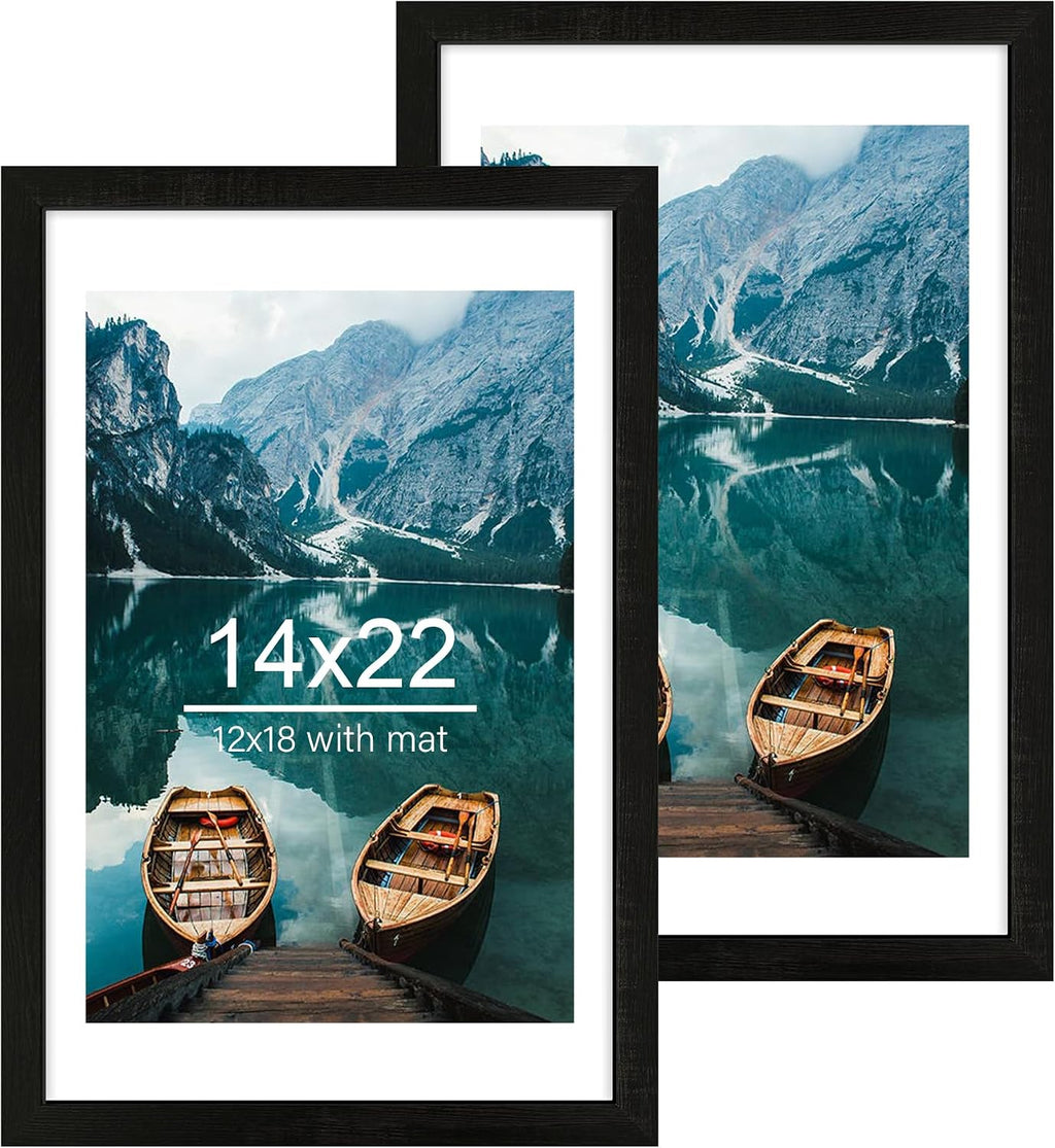 Yulinne 8x10 Picture Frame Set of 2, Distressed White Wood, Real Glass, Fits 5x7 with Mat, Wall or Tabletop