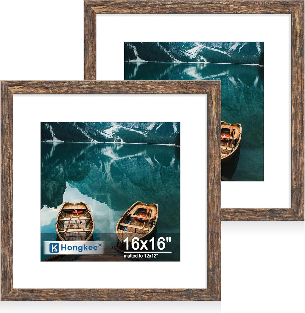 Yulinne 8x10 Picture Frame Set of 2, Distressed White Wood, Real Glass, Fits 5x7 with Mat, Wall or Tabletop
