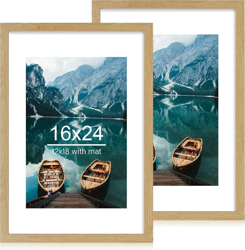 Yulinne 8x10 Picture Frame Set of 2, Distressed White Wood, Real Glass, Fits 5x7 with Mat, Wall or Tabletop