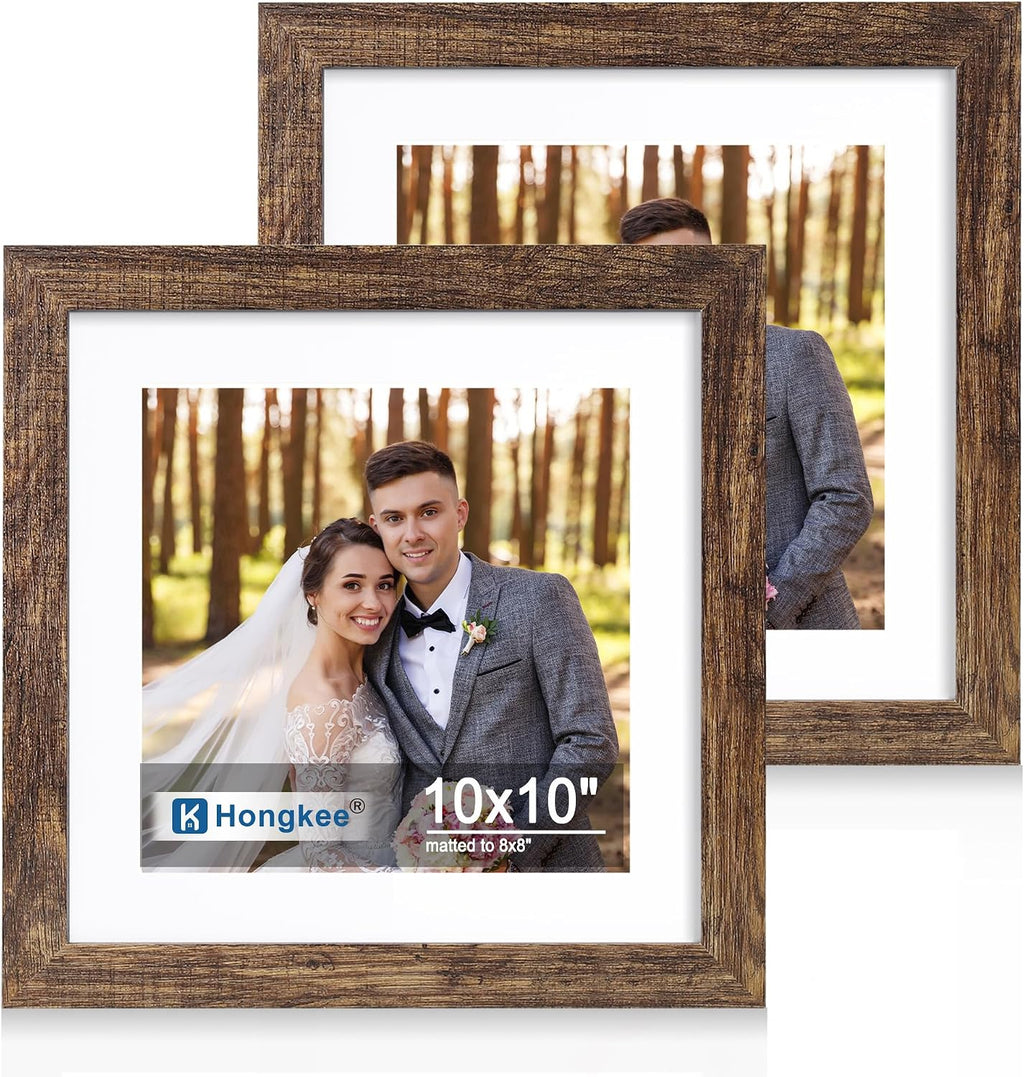 Yulinne 8x10 Picture Frame Set of 2, Distressed White Wood, Real Glass, Fits 5x7 with Mat, Wall or Tabletop