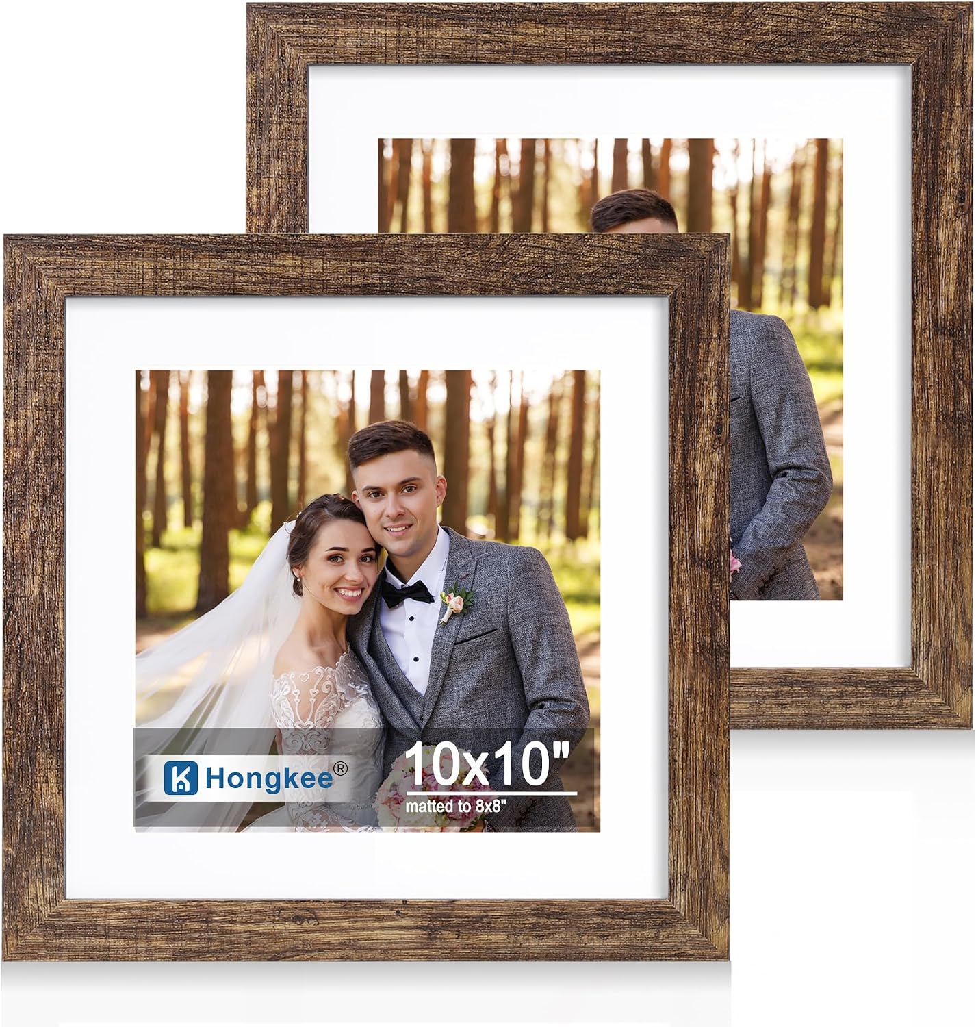 Yulinne 8x10 Picture Frame Set of 2, Distressed White Wood, Real Glass, Fits 5x7 with Mat, Wall or Tabletop