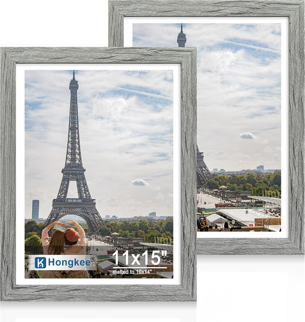 Yulinne 8x10 Picture Frame Set of 2, Distressed White Wood, Real Glass, Fits 5x7 with Mat, Wall or Tabletop