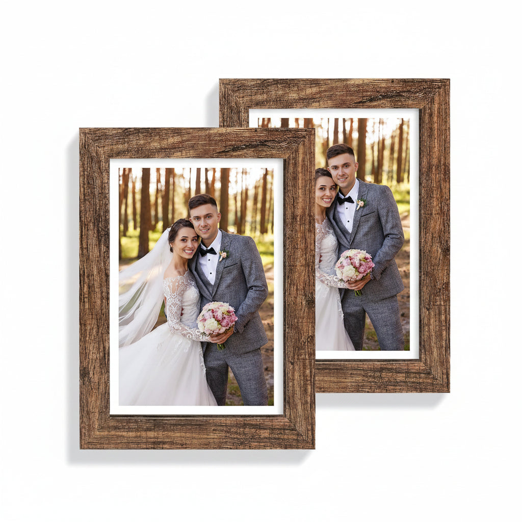 Yulinne 8x10 Picture Frame Set of 2, Distressed White Wood, Real Glass, Fits 5x7 with Mat, Wall or Tabletop