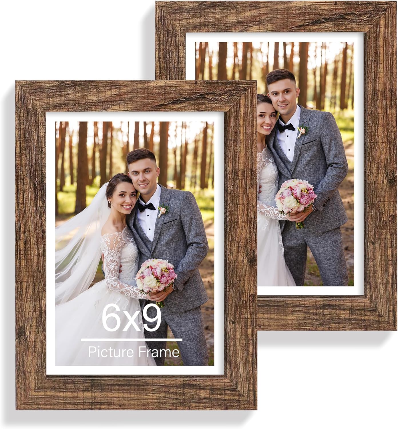 Yulinne 8x10 Picture Frame Set of 2, Distressed White Wood, Real Glass, Fits 5x7 with Mat, Wall or Tabletop