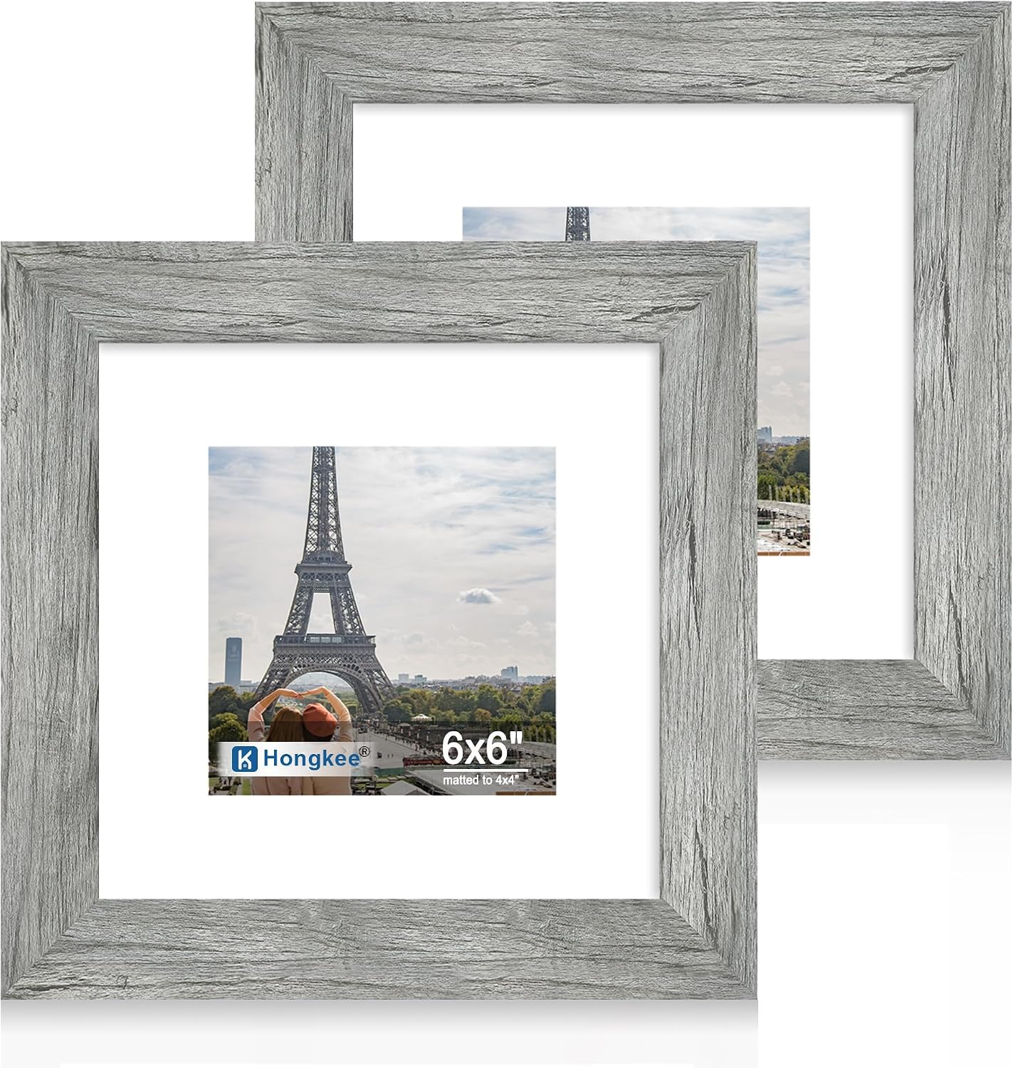 Yulinne 8x10 Picture Frame Set of 2, Distressed White Wood, Real Glass, Fits 5x7 with Mat, Wall or Tabletop