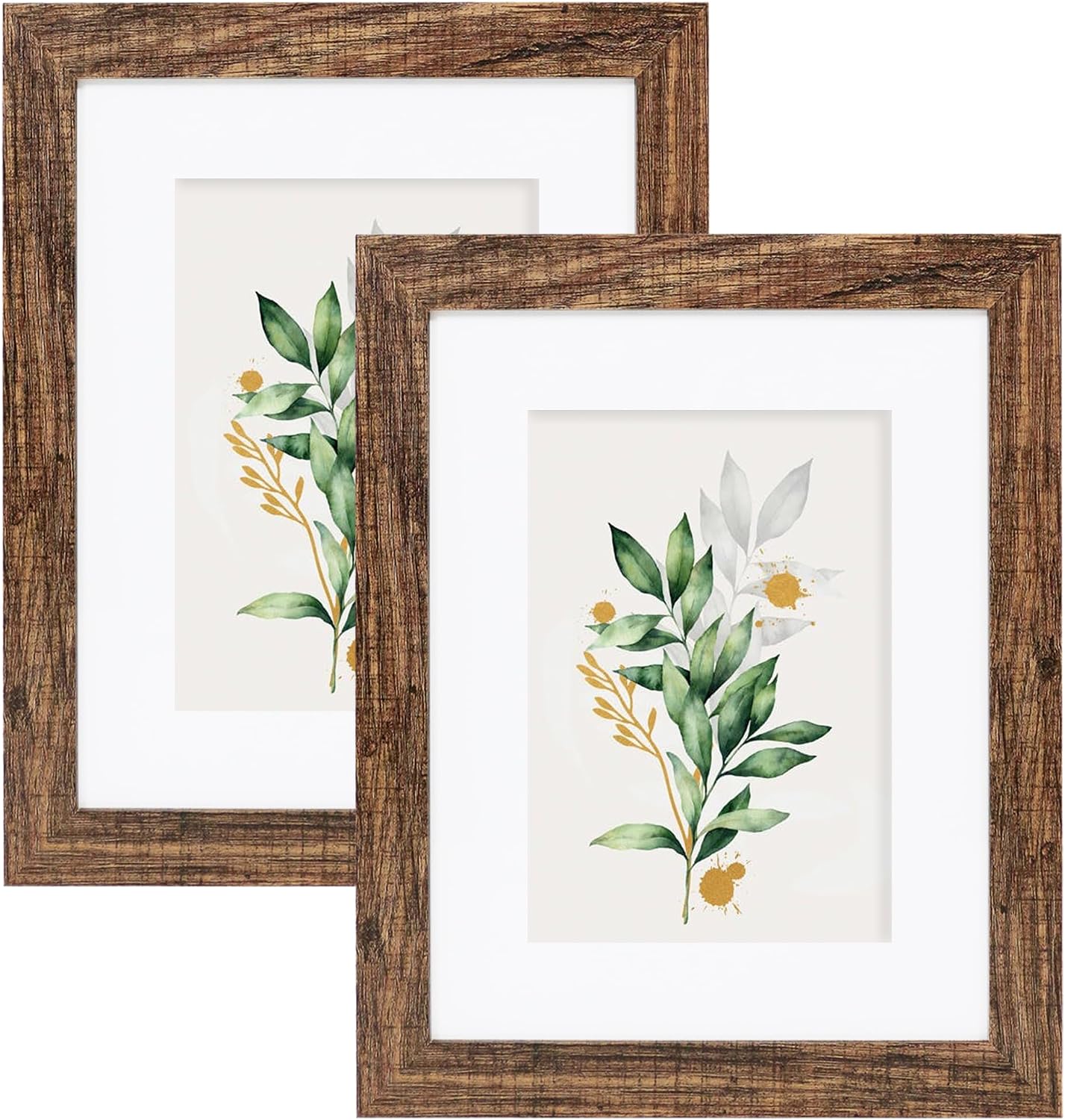 Yulinne 8x10 Picture Frame Set of 2, Distressed White Wood, Real Glass, Fits 5x7 with Mat, Wall or Tabletop