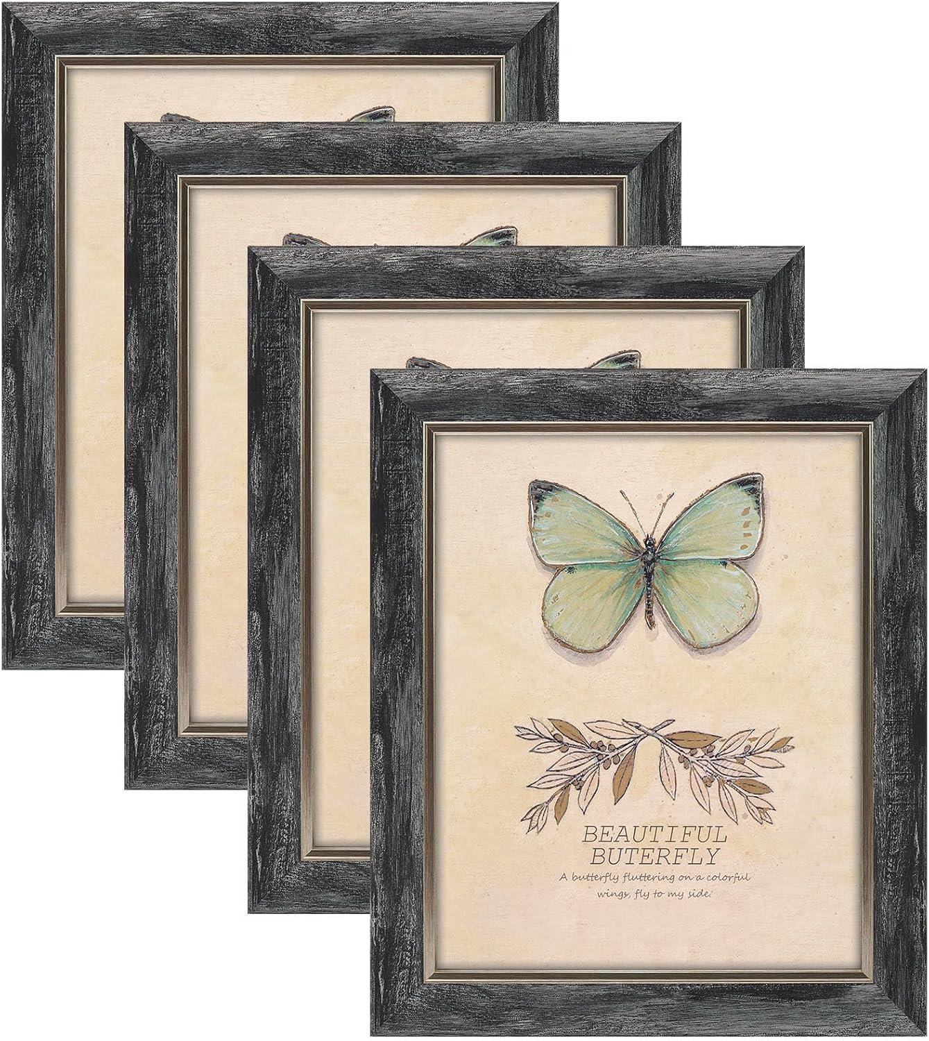 Yulinne 8x10 Picture Frame Set of 4, Rustic Retro Style, HD Plastic Cover, Wall or Tabletop Display