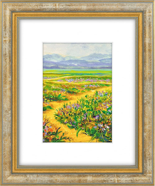 Yulinne 11x14 Green Gold Ornate Frame, Fits 8x10 with White Mat, Real Glass, Wall Mount