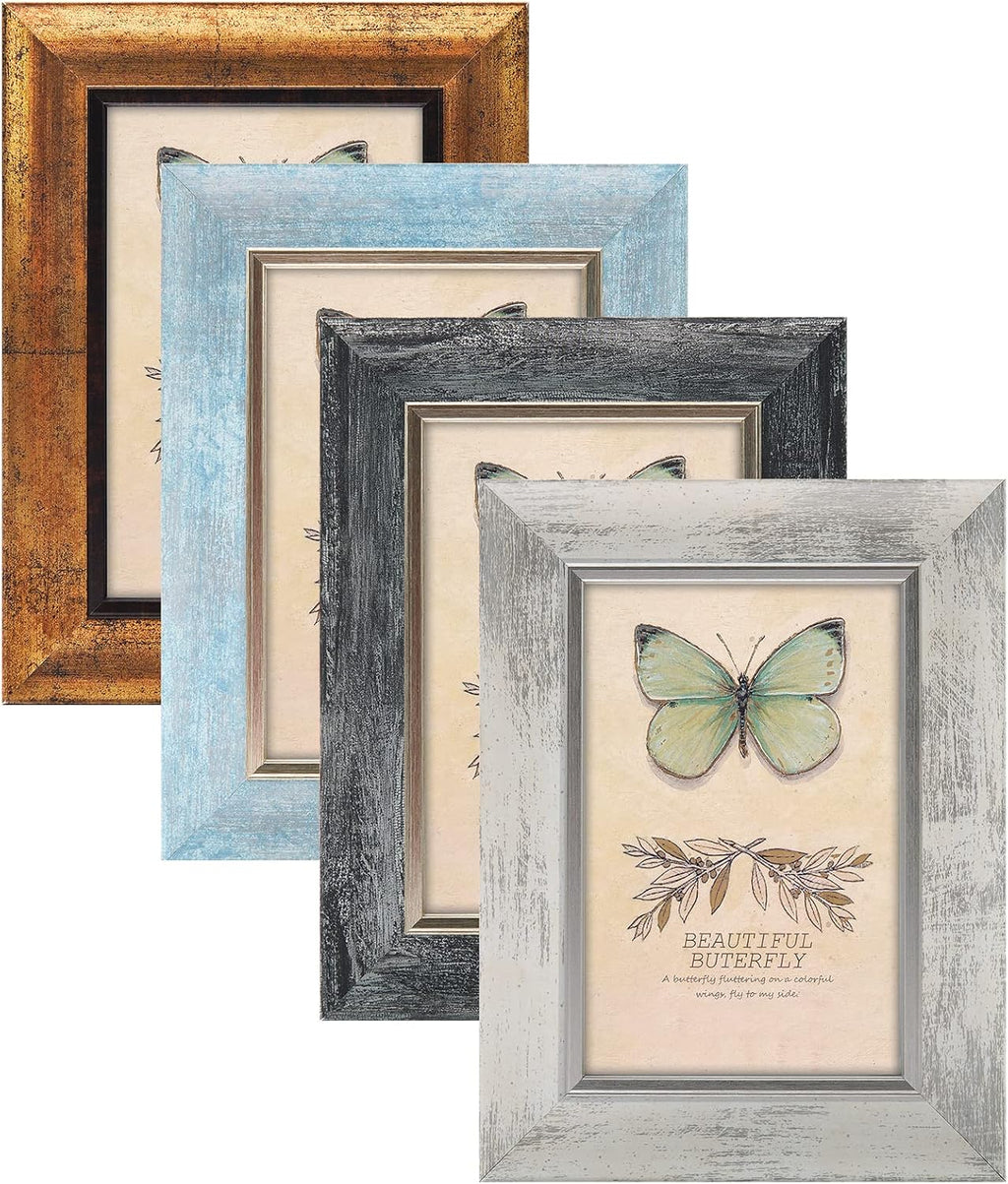 Yulinne 8x10 Picture Frame Set of 4, Rustic Retro Style, HD Plastic Cover, Wall or Tabletop Display